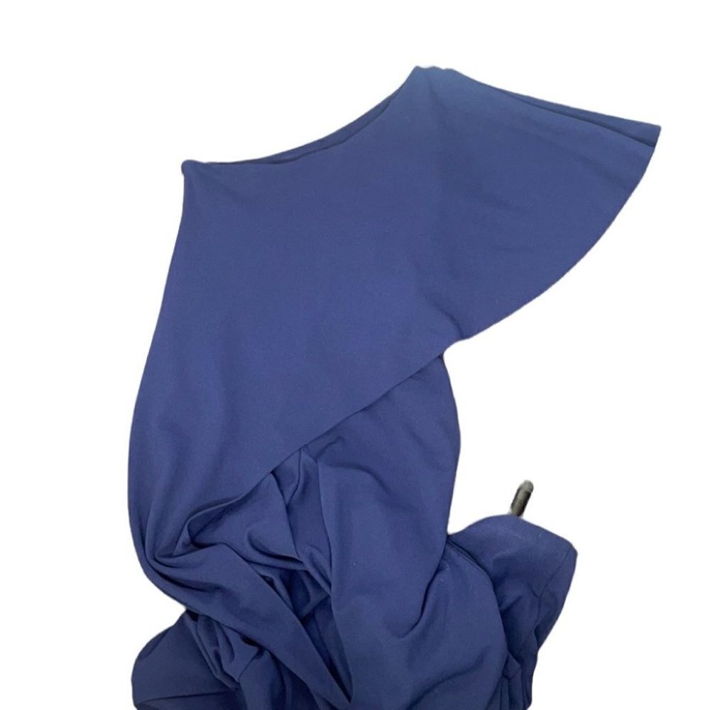 Navy Ruffle One-Shoulder Jumpsuit Marina - Picture 7 of 7